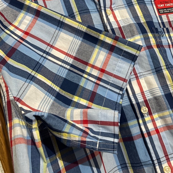 Chaps Men’s Blue Multi Plaid Temp Control Button Front Short Sleeve Shirt Sz-XL - Picture 3 of 6
